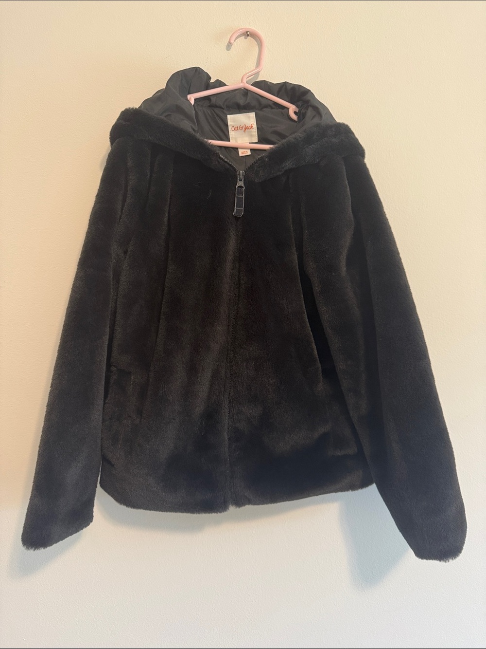 Cat & Jack Black Faux Fur Hooded Jacket
